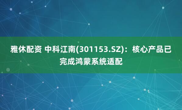雅休配资 中科江南(301153.SZ)：核心产品已完成鸿蒙系统适配