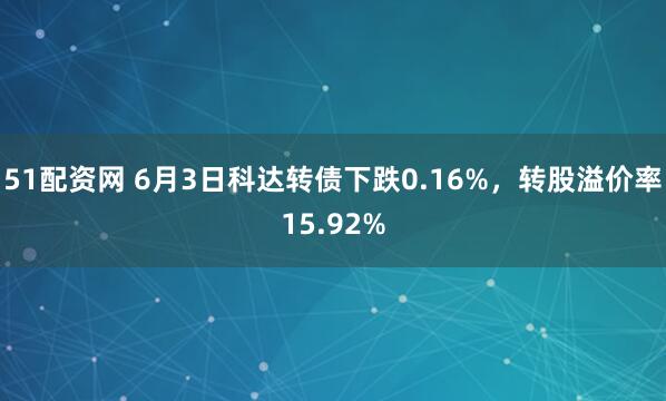 51配资网 6月3日科达转债下跌0.16%，转股溢价率15.92%